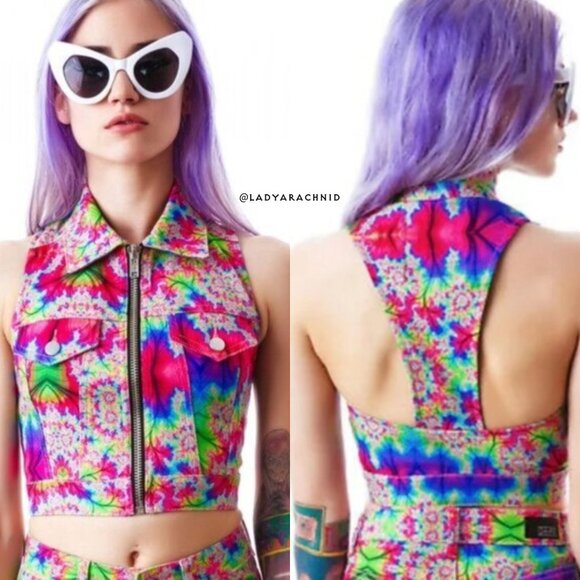 LIP SERVICE psychedelic print stretch twill vest - Picture 1 of 10